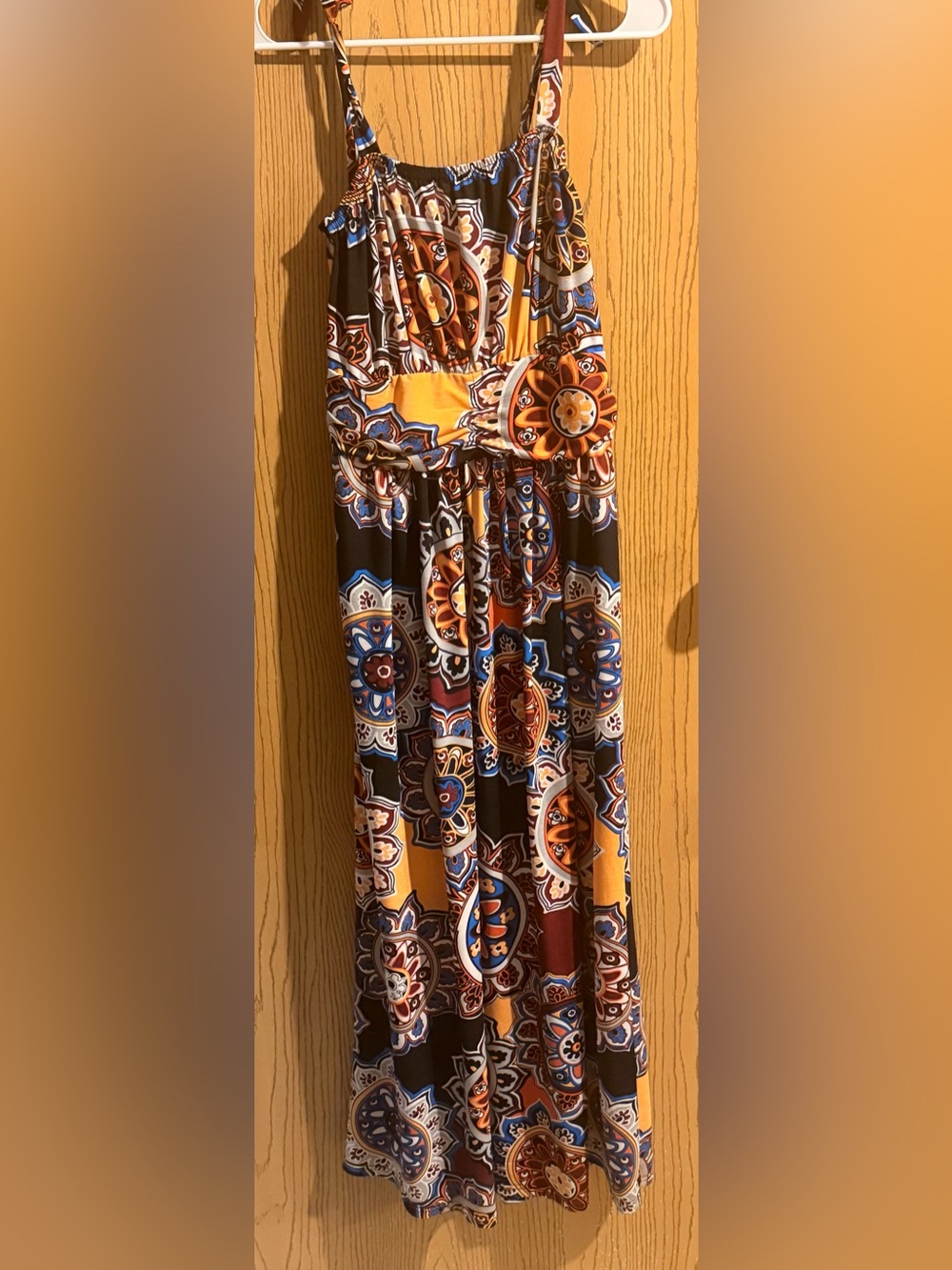 WinWin Multicolor Medallion Print Maxi Dress in Black, Mustard & Blue